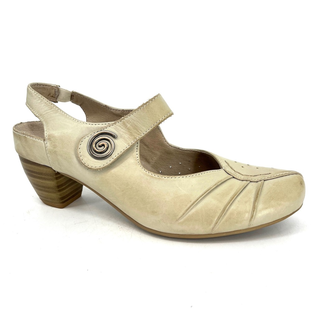 Remonte Dornforf Womens Slingback Heels Ivory Leather‎ Comfort Cone Button 40